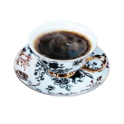 Bone China Tea Cup and Saucer Set with Spoon，Elegant Floral Tea Cup Set (7 oz)，British Coffee Latte Mug for Birthday Party Christmas gift for Friends - color: flower-B05