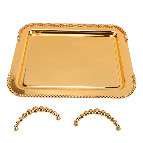 Asixxsix Metal Serving Tray, 16.5 x 11.0 inch Rectangular Stainless Steel Food Serving Tray European Retro Style Mirror Coffee Table Dessert Platter for Buffet Wedding Party (Gold) - color: Gold