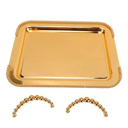 Asixxsix Metal Serving Tray, 16.5 x 11.0 inch Rectangular Stainless Steel Food Serving Tray European Retro Style Mirror Coffee Table Dessert Platter for Buffet Wedding Party (Gold) - color: Gold