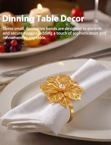 Flower Napkin Rings Holders, Clear Rhinestone, 12 Pack | Dinner Party, Wedding, Christmas, Gathering