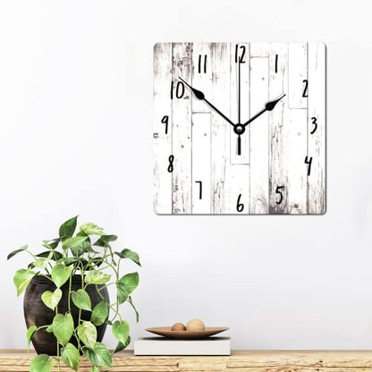 ArogGeld Shabby Chic White Wood Wall Clock Rustic Farmhouse Barn Square Wood Clock 10 Inch Silent Non-Ticking Wooden Wall Clocks Battery Operated Living Room Bedroom Kitchen Farmhouse Decor Birthday