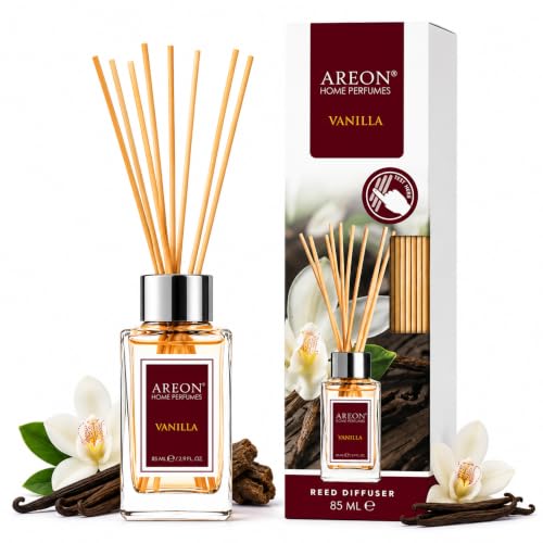 Areon Vanilla Home Luxury Perfume Reed Diffuser,10 Rattan Reeds,85ml | Luxury Reed Diffuser Suitable for Bedrooms, Living Rooms, Bathrooms, Offices, Entryways, and Other Indoor Spaces. - color: Vanilla, size: 85ml
