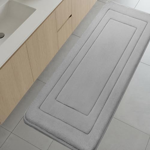 Cupic Cupid Super Soft Memory Foam Bath Mat, Long Bathroom Rugs, Non Slip Bath Mats for Bathroom Floor, Machine Washable Rugs for Shower & Tub, Quick Dry Large Bath Carpet for Decor, 59" x 24" Grey - color: Grey, size: 2' x 4'11" (59" x 24")