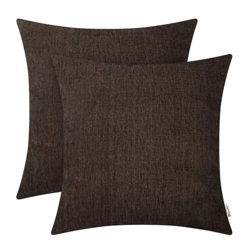 BRAWARM Throw Pillow Covers 16x16 Inches - Coffee Chenille Pillow Covers Pack of 2, Solid Dyed Soft Chenille Pillow Cases for Couch Sofa Bed Home Decoration - color: Coffee, size: 16" x 16" (Pack of 2)