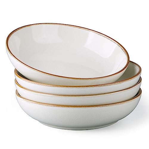 AmorArc 8.5’’ Ceramic Pasta Bowls Set of 4, 36oz Large Stoneware Bowls Set | Large Dinner Serving Bowls Set, Wide Bowl Plate for Pasta,Salad, Soup, Microwave Safe, Reactive Glaze-Pearl White - color: Pearl White, size: Set of 4
