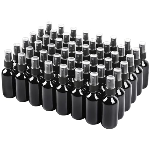 NOOEEISS Black Glass Small Spray Bottle 2 oz 48 Packs,Fine Mist Sprayer Small Clear Bottles,Refillable Containers mini spray bottles for Cleaning Solutions and Skin Care (Black 48pcs) - color: Black, size: 48Pack