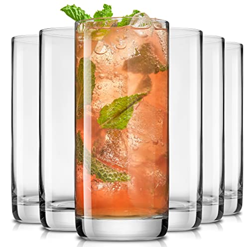 JoyJolt Faye 13oz Highball Glasses, 6pc Tall Glass Sets. Lead-Free Crystal Drinking Glasses. Water Glasses, Mojito Glass Cups, Tom Collins Bar Glassware, and Mixed Drink Cocktail Glass Set - style: Tall glasses