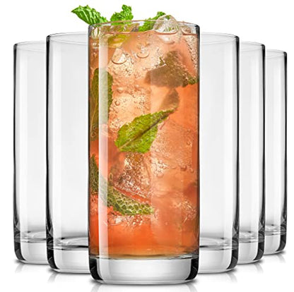 JoyJolt Faye 13oz Highball Glasses, 6pc Tall Glass Sets. Lead-Free Crystal Drinking Glasses. Water Glasses, Mojito Glass Cups, Tom Collins Bar Glassware, and Mixed Drink Cocktail Glass Set - style: Tall glasses