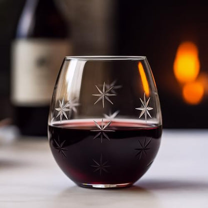 SHOSHIN Handmade Crystal Hand-cut Stemless wine glass (Star set of 4) - color: Star set of 4