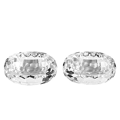 Kitcom Crystal Tealight Candle Holders Pack of 2, Hand-Cut Candle Holder Home Decor for Wedding Banquet Dinner 3.2" Diameter x 1.6" High, Clear - size: W3.2''×H1.6''
