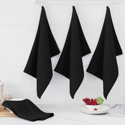 Homaxy 100% Cotton Oversized Waffle Weave Kitchen Towels 4-Pack, Black | 20 x 28 Inches, Ultra Soft Absorbent Dish Towels, Quick Drying Large Cleaning Towels - color: Black, size: 20 X 28 - 4 Pack