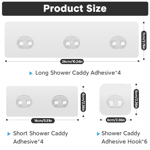 14 Pack Shower Caddy Adhesive Replacement, Strong Adhesive Hooks, Waterproof Shower Adhesive Strips, No Drilling, for Bathroom Storage Shelves and Kitchen Racks - color: Transparent-14 Pack