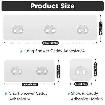 14 Pack Shower Caddy Adhesive Replacement, Strong Adhesive Hooks, Waterproof Shower Adhesive Strips, No Drilling, for Bathroom Storage Shelves and Kitchen Racks - color: Transparent-14 Pack