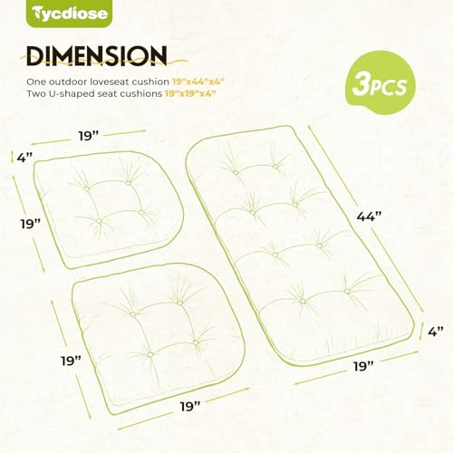 All Weather Wicker Chair Cushions of 3 Pieces, Waterproof Outdoor Wicker Chair Cushion for Patio Furniture Loveseat Settee Bench, 1 Loveseat and 2 U-Shaped Thickened Cushions, Light Green - color: Light Green