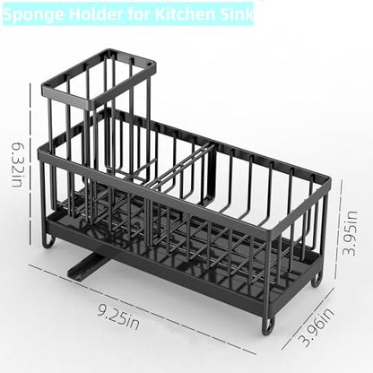 Sponge Holder for Kitchen Sink - Sink Caddy with Brush Holder Auto Draining Sponge Caddy Organizer with Divider Stainless Steel Kitchen Accessories Storage for Countertop