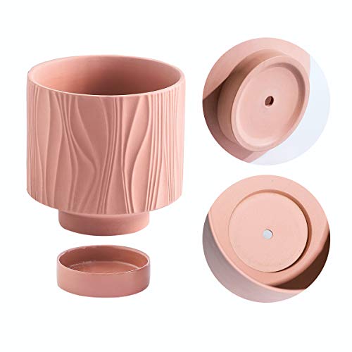 UBEE Ceramic Plant Pots for Indoor Plant, 5.5 inch Succulent Pot with Drainage Hole and Saucer, Flower Pot for Garden Home Desktop Office, Terracotta - color: Terracotta