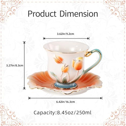 KAMMAK Tea Cups and Saucers Set of 2, Porcelain Coffee Cups, NX013 | Gold Rim, Stackable Espresso Mugs, Ceramic Demitasse for Coffee, Latte, Americano, Afternoon Tea, Elegant Gift for Women - size: 8CZNX013+14
