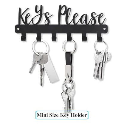 Keys Please Key Holder Wall Mounted, Mini Size: 7.28x2.95inch | Black Metal Decorative Rack Hooks for Garage,Mudroom,Hallway,Entryway,Front Door,Office - size: Mini Size Key Hooks:7.28x2.95inches