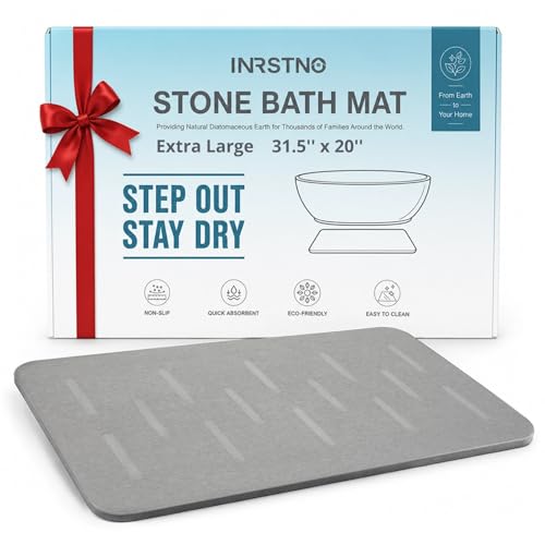 31.5"x19.7" Stone Bath Mat for Bathroom, Large Diatomite Bathmat | Super Absorbent, Modern Quick Drying Diatomite Bathmats, Non-Slip Base, Easy Clean for Shower Floor & Bathroom (Light Gray) - color: Light Grey, size: 31.5" x 20"