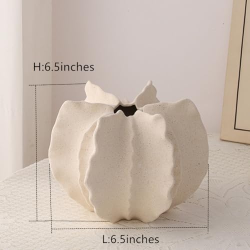 White Ceramic Vase Modern Home Decor, Unique Vase Round Matte Donut Vases for Pampas Grass, Neutral Boho Nordic Minimalism Style Flower Vases for Living Room Wedding Dinner Table Party (W231White