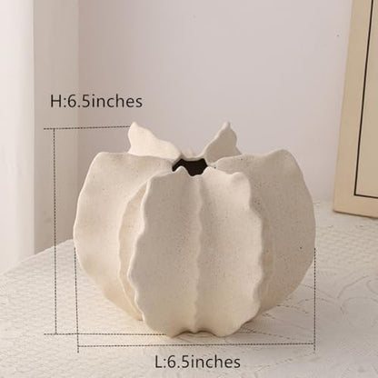 White Ceramic Vase Modern Home Decor, Unique Vase Round Matte Donut Vases for Pampas Grass, Neutral Boho Nordic Minimalism Style Flower Vases for Living Room Wedding Dinner Table Party (W231White