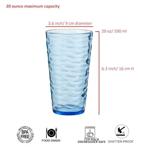 20-ounce Plastic Tumblers, Acrylic Drinking Glasses High-Balls, set of 6 Multicolor Reusable Plastic Cups, Stackable, BPA-Free, Shatter-Proof, Dishwasher-Safe - color: Multicolor