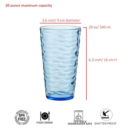 20-ounce Plastic Tumblers, Acrylic Drinking Glasses High-Balls, set of 6 Multicolor Reusable Plastic Cups, Stackable, BPA-Free, Shatter-Proof, Dishwasher-Safe - color: Multicolor
