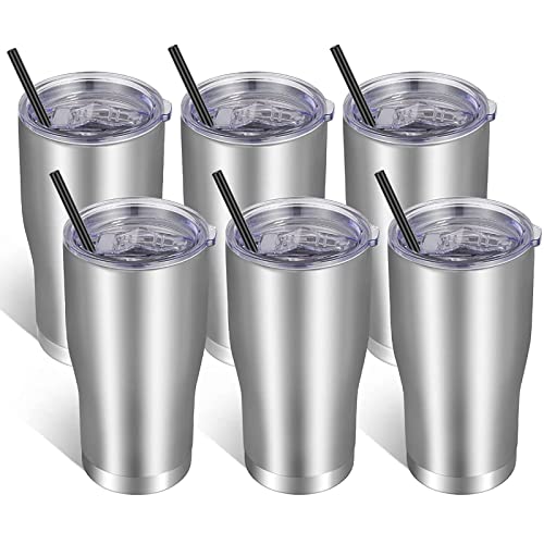 VEGOND 20oz Tumbler Stainless Steel Tumbler Cup with Lid And Straw Vacuum Insulated Double Wall Travel Coffee Mug(Stainless 6 Pack) - color: Stainless, size: 6 Count (Pack of 1)
