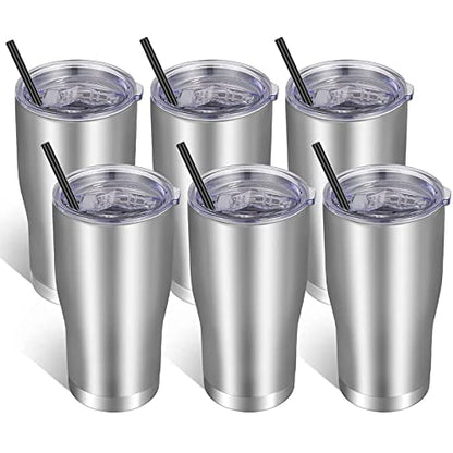 VEGOND 20oz Tumbler Stainless Steel Tumbler Cup with Lid And Straw Vacuum Insulated Double Wall Travel Coffee Mug(Stainless 6 Pack) - color: Stainless, size: 6 Count (Pack of 1)
