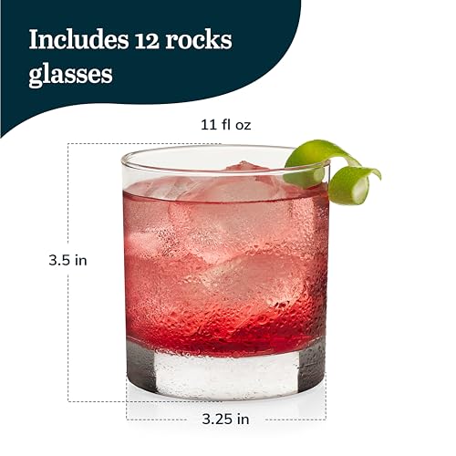 Libbey 917CD Heavy Base Rocks Glasses Set of 12, Old Fashioned Whiskey Cups - color: Whiskey Rocks 12