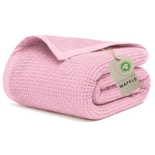 GOTS Certified 60"X80" Twin 100% Organic Cotton Waffle Blanket-Light Rose | Premium Waffle Blankets & Throws for Bed, Throw Blanket for Couch, Modern & Cozy Blanket, All Season, Comfy and Soft Blankets - color: Misty Rose, size: Organic Cotton - Twin