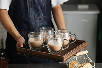 KitchenTour Insulated Coffee Mug 8 oz- Double Wall Glass Coffee Cup with Handle Set of 4 - Clear Glass Drinkware for Espresso，Cappuccino, Latte，Hot Beverages - style: 8oz