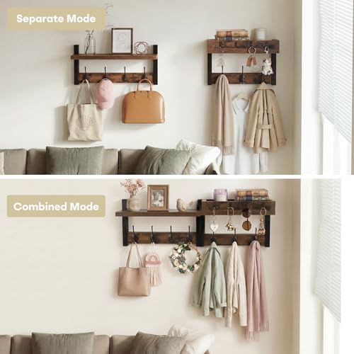 Coat Rack Wall Mount with Shelf & Mail Organizer,29 Inch Wall Shelf with 7 Coat Hooks and 4 Key Hooks for Entryway,Living Room,Bedroom,Offices(Rustic Brown) - color: Rustic Brown