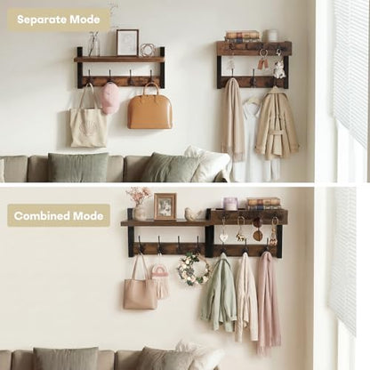 Coat Rack Wall Mount with Shelf & Mail Organizer,29 Inch Wall Shelf with 7 Coat Hooks and 4 Key Hooks for Entryway,Living Room,Bedroom,Offices(Rustic Brown) - color: Rustic Brown