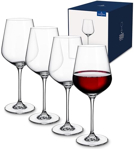 Villeroy & Boch La Divina Collection Red Wine Glass, Set of 4, Crystal Glass, 15.75 oz Capacity, Clear | Crystal glass red wine glasses, dishwasher safe, rounded bowl lets red wine's bouquet fully develop - style: Red Wine Goblet