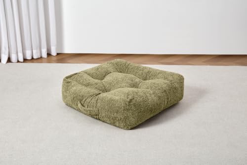 Floor Cushion Pillow, Portable Large | Meditation Adult Sitting Pillow with Handle for Tatami, Living Room & Yoga (1, Square, Green, 22 x 22 x 6 inches) - color: Square, Green