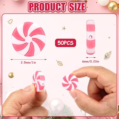 JUNEBRUSHS 50 Pcs Fake Peppermint Candy Christmas Decorations Pink and White Christmas Candy Peppermint Ornaments for Xmas Holiday Decor Party Favors Crafts - style: Peppermint Candy Style