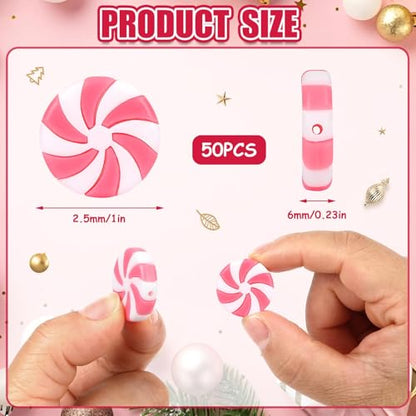 JUNEBRUSHS 50 Pcs Fake Peppermint Candy Christmas Decorations Pink and White Christmas Candy Peppermint Ornaments for Xmas Holiday Decor Party Favors Crafts - style: Peppermint Candy Style