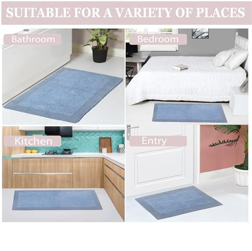 Home Weavers Luxury Collection 100% Cotton Reversible Bathroom Rugs Set, Washable Rug, Soft Cotton Extra Soft and Absorbent Bath Rug, Kitchen Mat, 2 Piece Set(S+M), Blue - color: Blue, size: 2 Piece Set(S+M)