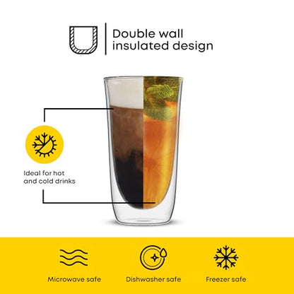 JoyJolt Spike Double Wall Glasses, Cocktail Beer Drinkware Glass Set of 2 - double walled glass 13.5 Ounces