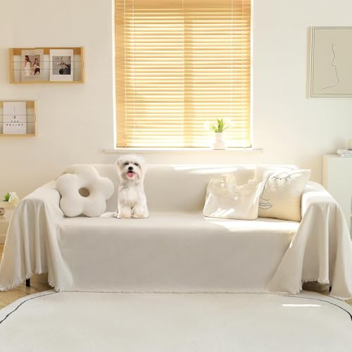 Sofa Cover Cushion Couch Cover Chenille Sofa Cover L Shape Sectional Covers for Dogs Washable Luxury Bed Blanket Furniture Protector for Pets,Kids(X-Large: 71" x 118", Beige - color: Tassels Edge-beige, size: 71" x 118"