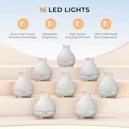 Aromatherapy Essential Oil Diffuser 550ml 12 Hours White Wood Grain Aroma Diffuser with Timer for Large Room, Home, Baby Bedroom, Waterless Auto Shut-Off, 7 Colors Lights Changing - color: White