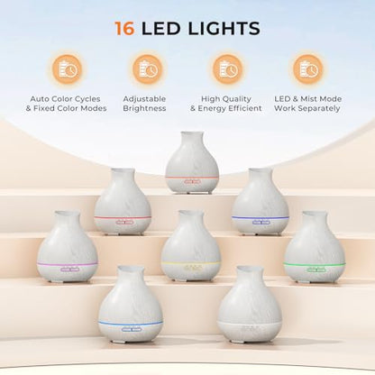 Aromatherapy Essential Oil Diffuser 550ml 12 Hours White Wood Grain Aroma Diffuser with Timer for Large Room, Home, Baby Bedroom, Waterless Auto Shut-Off, 7 Colors Lights Changing - color: White