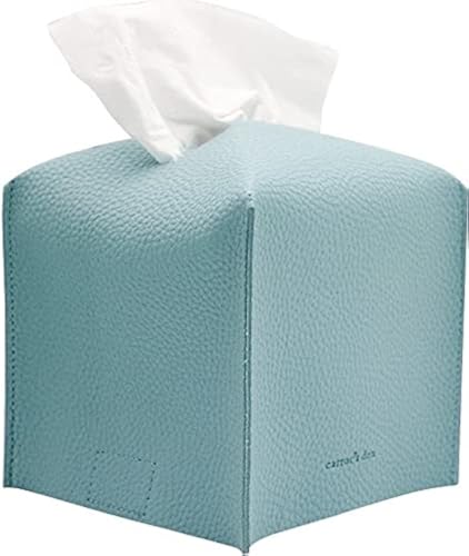 Carrot’s Den PU Leather Tissue Box Cover Holder, Bathroom Decor, Light Blue | Faux leather square holder fits standard facial tissue boxes. Decorative aesthetic accent for office desk, guest bedroom. - color: Light Blue