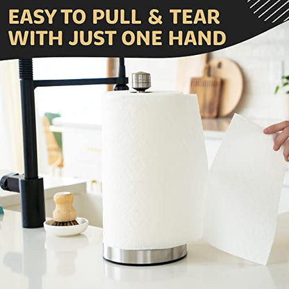 Heavy-Duty Stainless Steel Paper Towel Holder - Easy One-Handed Tear with Suction Cups - Modern Weighted Standing Countertop Dispenser for Kitchen - Holds All Paper Towel Rolls, Silver - color: Silver
