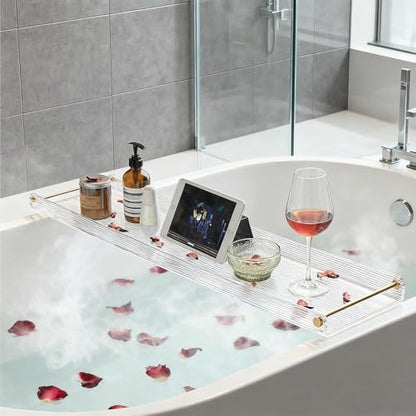Acrylic Bathtub Tray, NEWRAIN Luxury Bath Caddy Tub Table,Unique House Warming Gifts, New Home, Anniversary and Wedding Gifts for Couple, Bathroom Accessories for Spa or Reading Lite Style