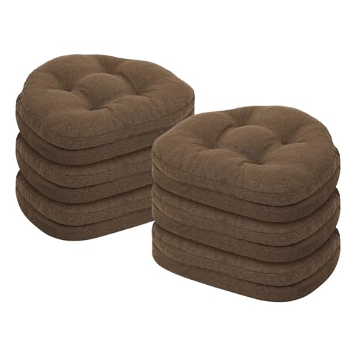 baibu Kitchen Chair Cushions Set of 6, Dual-Layer Patented Design Memory Foam Windsor Seat Pads, Dining Chair Cushions with Ties & Washable Cover, 17x 15.5 x 3.5in, 6 Pack, Brown - color: Brown, size: 6 Count (Pack of 1)