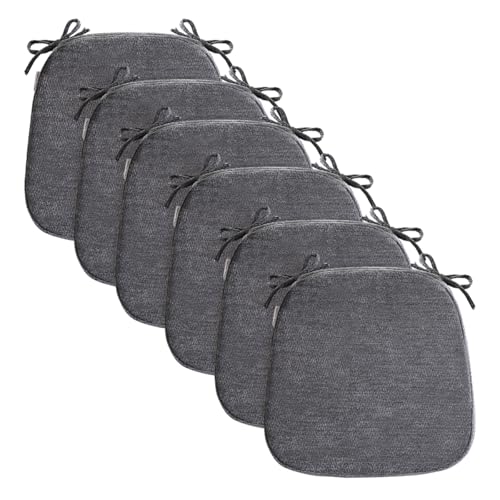 D-Shaped Chair Cushions for Dining Chairs, 2.5” Thick Chair Pads with Washable Comfortable Textured Cover, Non Slip Kitchen Chair Cushions with Ties, 16.5" x 16.5", 6 Pack, Dark Grey - color: Dark Grey, size: 6 Pack