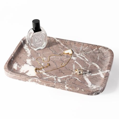 Marble Tray, 12"x8" Marble Vanity Tray for Countertop Bathroom Kitchen Dresser, Decorative Catchall Trays for Perfume Jewelry, Rectangular Stone Serving Tray(Purple) - color: Purple
