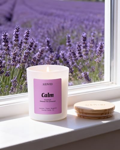 AOOVOO Calm Candles Set for Women - 4 Pack Soy Candles for Home Scented | 28 oz Soy Wax, Aromatherapy Candle with Crystals, Amethyst Calm/Clear Quartz Serenity/Rose Quartz Harmony/Lapis Lazuli Balanc - style: Calm Candles Set